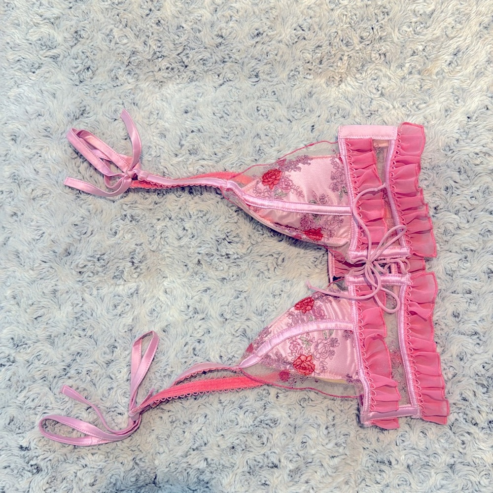 For Love and Lemons Floral Ruffle Bra Top size 32A